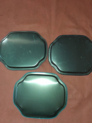 3 vintage metal trays 19.5×16cm, Christmas & butterfly theme, pack
