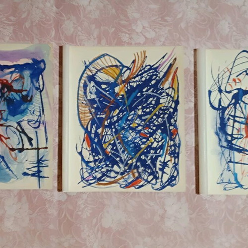 Abstract art triptych BLUE made to order