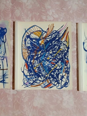 Abstract art triptych BLUE made to order
