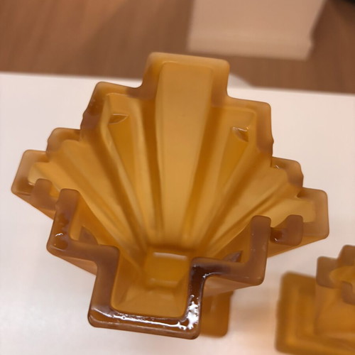 Art Deco vases set with frosted amber glass, like new