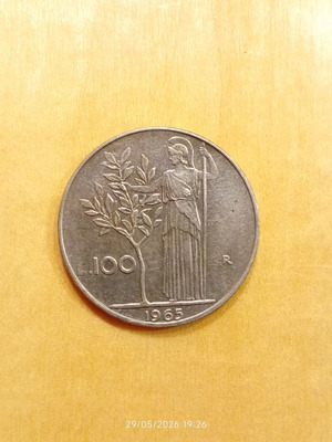 Italian 100 Lire coin 1965 used, stainless steel
