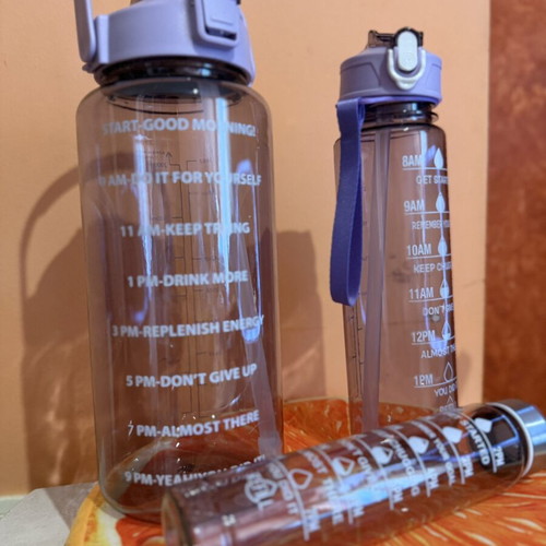 Set of 3 Water Bottles with Time and Volume Markers, like new