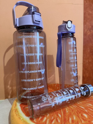 Set of 3 Water Bottles with Time and Volume Markers, like new