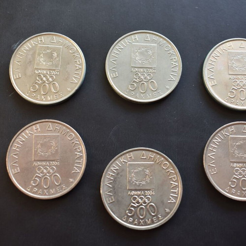 Complete set of 6 used 500 Drachma coins 2000 Athens Olympics