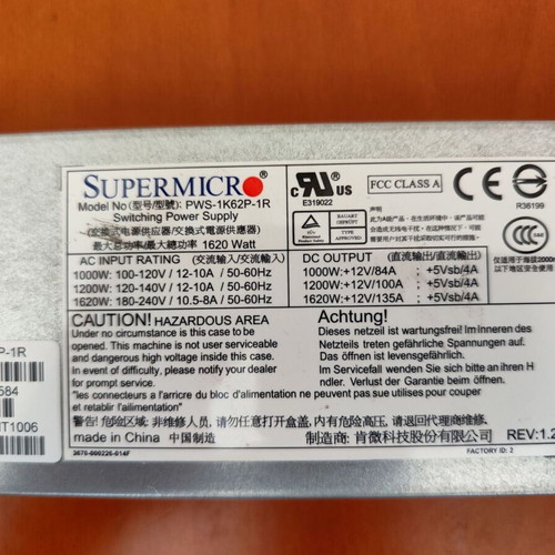 Supermicro PWS-1K62P-1R Server Power Supply 1620W 80 Plus Platinum like new