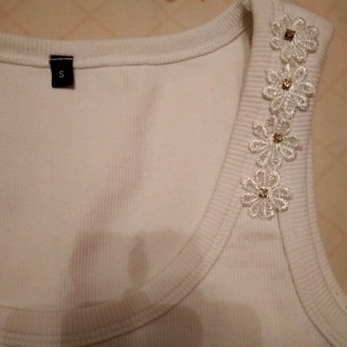 Handmade tank top used small, white with original design