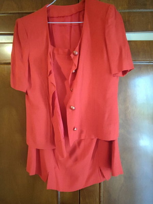Red linen summer suit used, size large