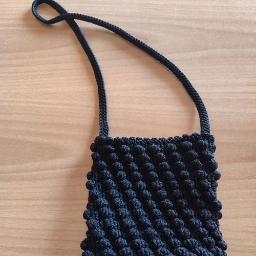 Handmade black knitted crossbody shoulder bag