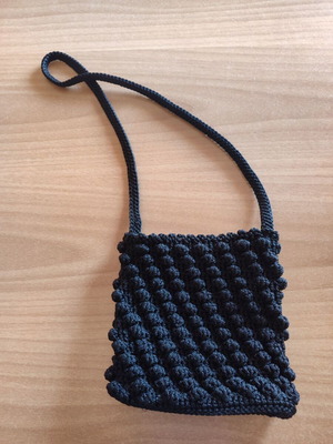 Handmade black knitted crossbody shoulder bag