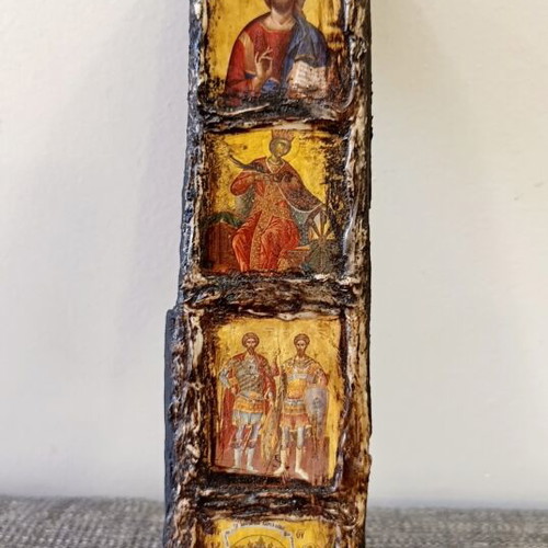 Byzantine icon composition on wood 23x6 cm, new