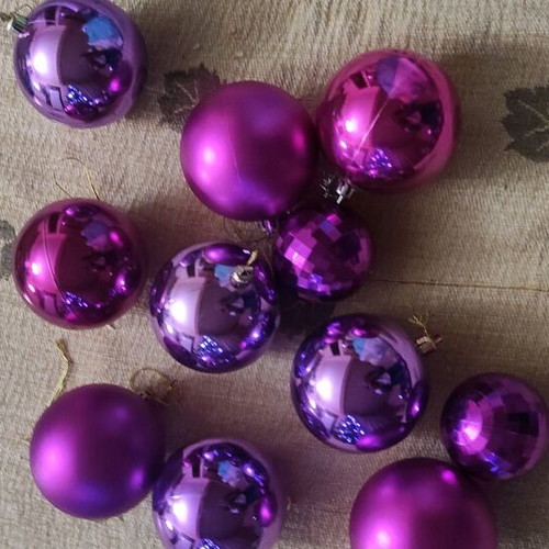 Purple Christmas balls used, set of 11