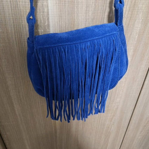 Women's crossbody bag with fringes like new, blue