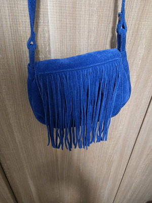 Women's crossbody bag with fringes like new, blue