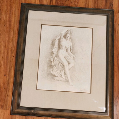 Kanakis Nude Woman Pencil Drawing in Frame like new
