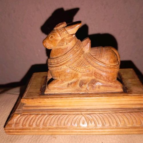 Wooden Nandi Figurine used, Hindu sacred bull collectible
