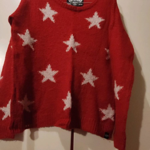 Superdry wool Christmas sweater used, red, size M