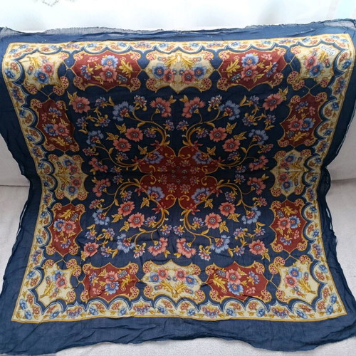 Headscarf used, blue and purple, size 85x85 cm