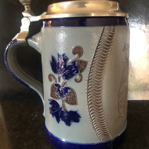 Vintage stoneware beer stein with pewter lid, 0.5L