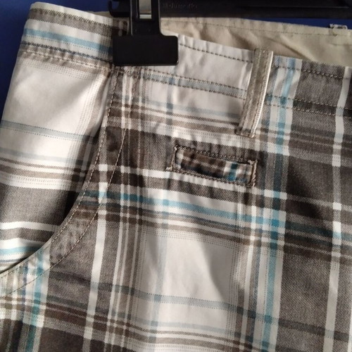 Men's checked bermuda shorts used, size 38, 100% cotton, blue and brown