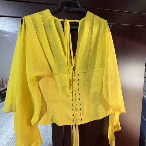 Corset blouse with airy sleeves, new, yellow, size M