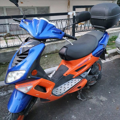 Peugeot 50cc σκούτερ μεταχειρισμένο, μπλε-πορτοκαλί, πρόσφατο σέρβις