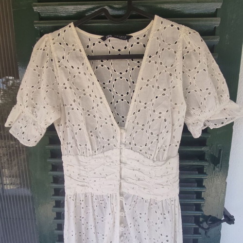 Zara white long kipour dress XS like new with slip dress