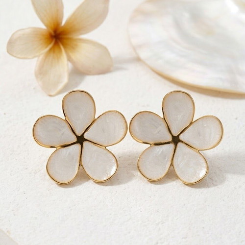 Stainless steel earrings, white and gold