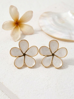 Stainless steel earrings, white and gold