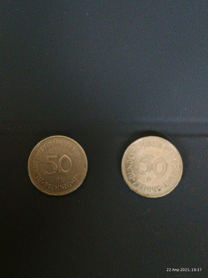Pfennig coins used, 50 pfennig 1980 and 1985, set of 2