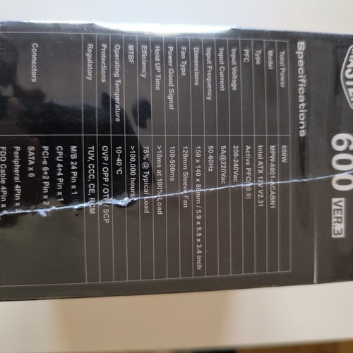 Cooler Master Elite 600 Ver.3 power supply 600W