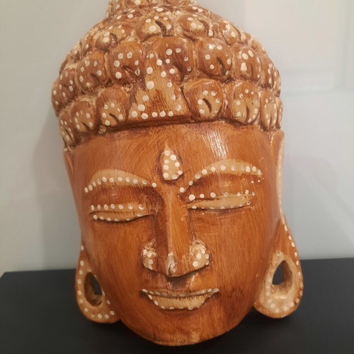Buddha decorative head used, wood with white details