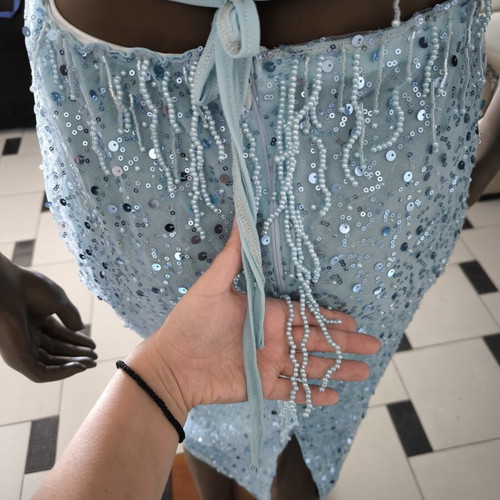 Set crop top and skirt baby blue new, handmade