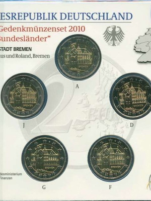 SAC Германия 2 евро 2010 A-D-F-G-J нов, Бремен blister