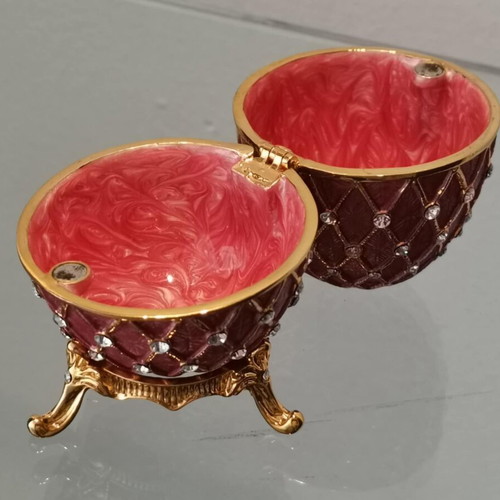 Russian style decorative egg used with stand, vintage metal enamel