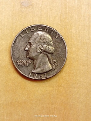 Silver Quarter Dollar Coin 1961 used, George Washington