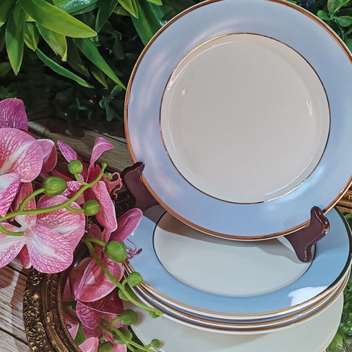 Royal Doulton dessert plates set of 4, blue and gold porcelain