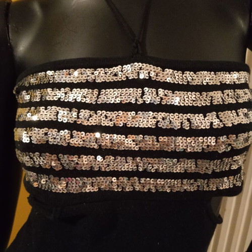 MNG Jeans Halterneck Top L New Black Silver Sequins