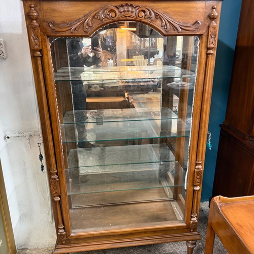Solid Walnut Display Cabinet like new with three shelves and two doors