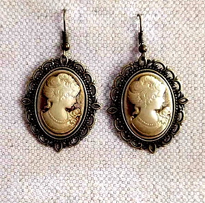 Σκουλαρίκια vintage cameo!!!! μπρούτζος κ υποαλλεργικα γατζακια
