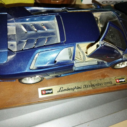 Lamborghini Diablo Burago collectible on wooden base like new