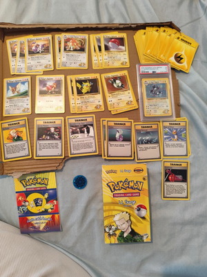Lt Surge Theme Deck Pokemon Gym Heroes with 52 cards and PSA 5 Lt Surge Magneton used