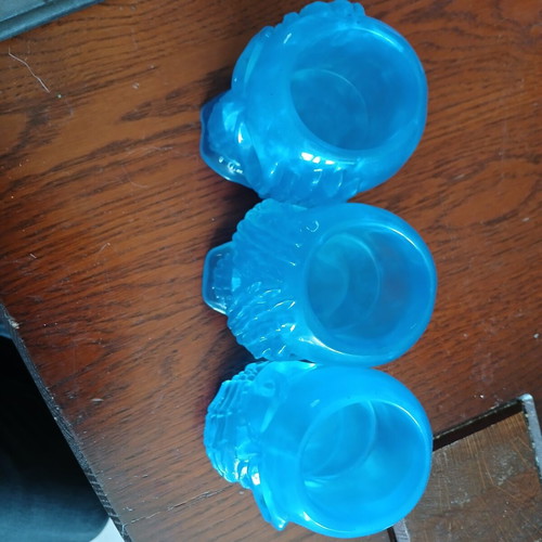 Set of 3 handmade skull-shaped tealight holders hear no evil, see no evil, speak no evil