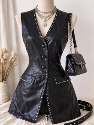 Punk leather jacket σαν καινούργιο, one size, μαύρο και άσπρο