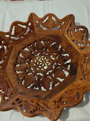 Handmade Indian rosewood carved tray with painting