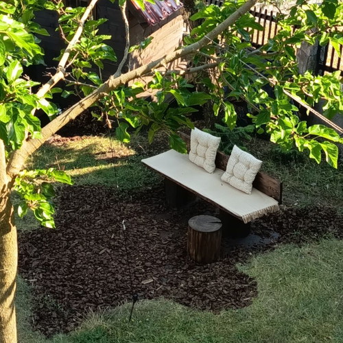 Handmade garden set with 1.50m bench and log table, natural wood