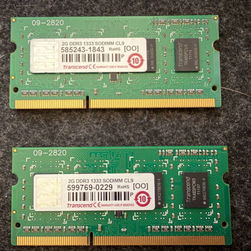 Transcend 4GB DDR3 1333MHz SO-DIMM Laptop RAM set like new
