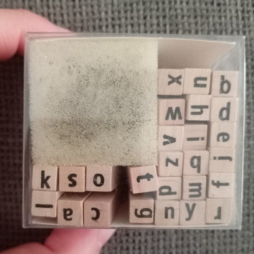 Flying Tiger wooden alphabet stamp set used with ink and sponge
