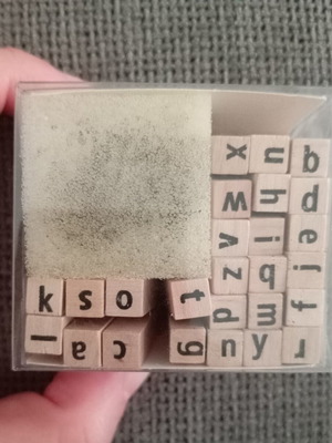 Flying Tiger wooden alphabet stamp set used with ink and sponge