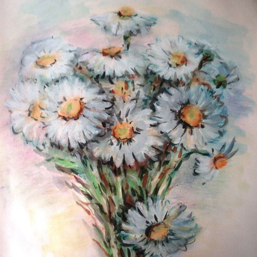 Daisy pastel painting on paper 30x40 cm new