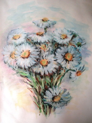 Daisy pastel painting on paper 30x40 cm new